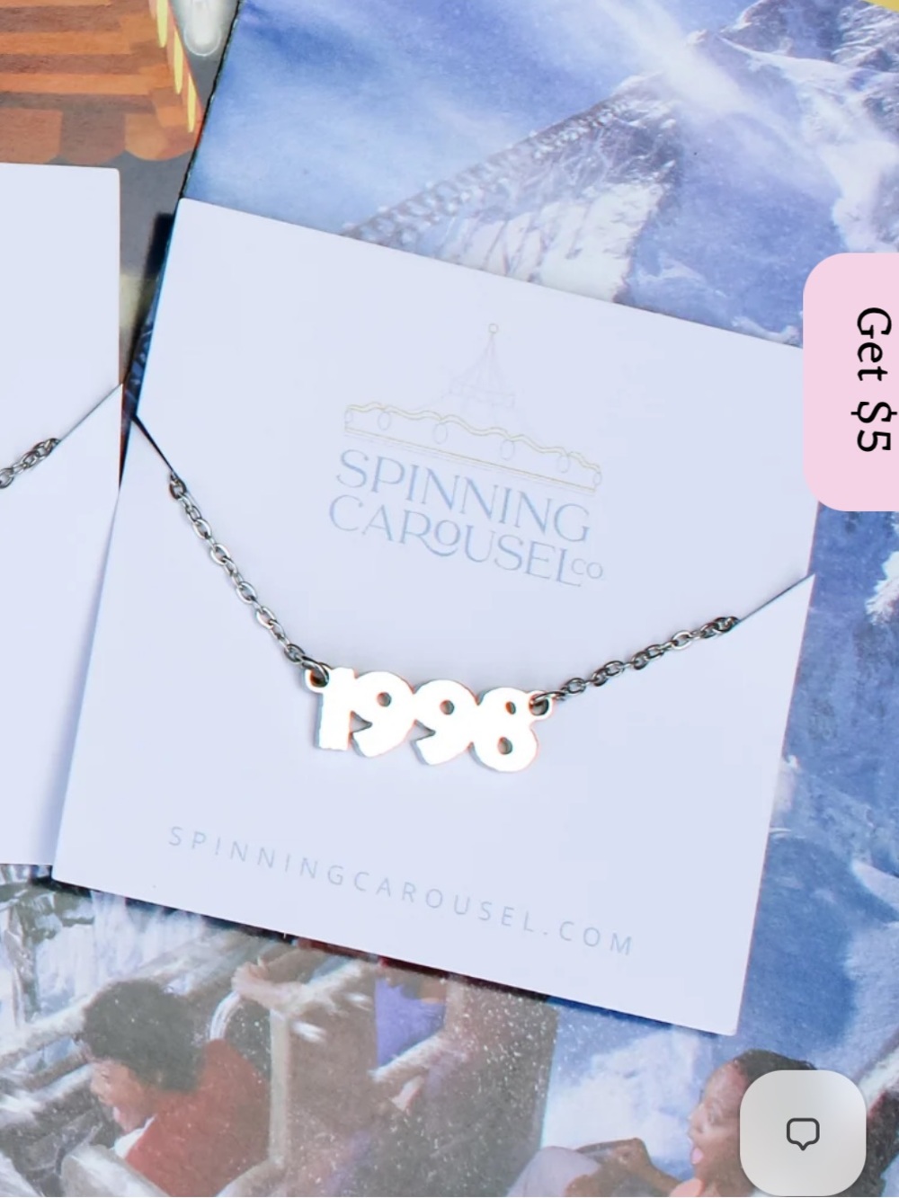 Spinning Carousel Disney East Coast Silver 1998 Necklace